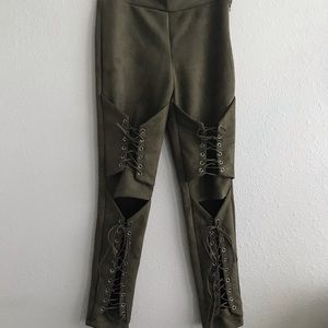 Army green velour pants